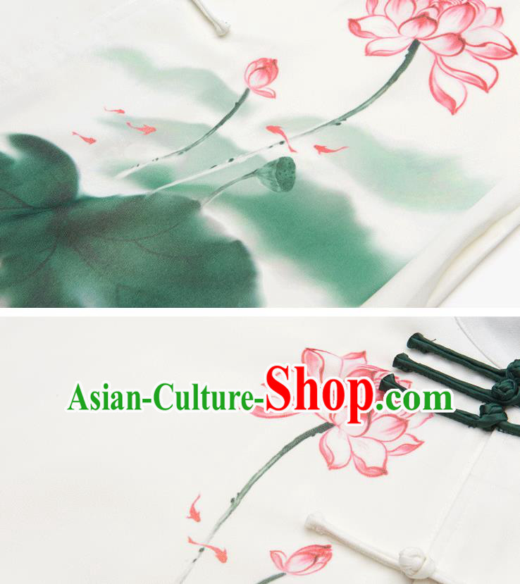 China Tai Chi Painting Lotus Costumes Traditional Kung Fu White Flax Uniforms China Tai Chi Painting Lotus Costumes Traditional Kung Fu White Flax Uniforms