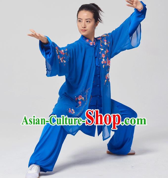 China Tai Chi Three Pieces Costumes Traditional Kung Fu Embroidered Royalblue Uniforms China Tai Chi Three Pieces Costumes Traditional Kung Fu Embroidered Royalblue Uniforms