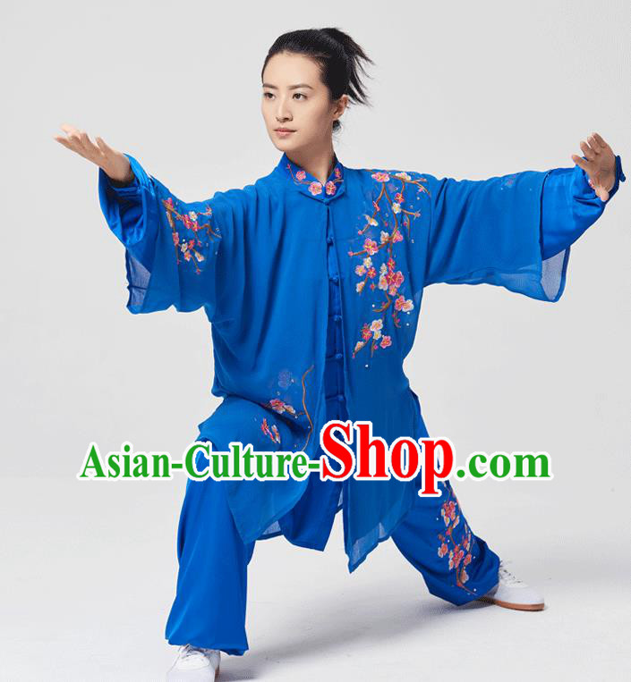 China Tai Chi Three Pieces Costumes Traditional Kung Fu Embroidered Royalblue Uniforms China Tai Chi Three Pieces Costumes Traditional Kung Fu Embroidered Royalblue Uniforms