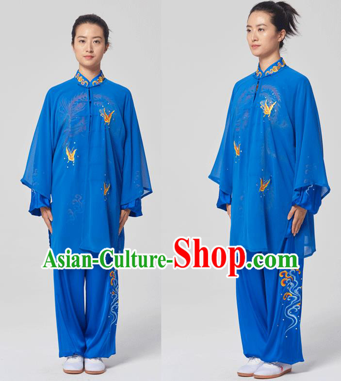 China Traditional Kung Fu Embroidered Phoenix Royalblue Uniforms Tai Chi Three Pieces Costumes China Traditional Kung Fu Embroidered Phoenix Royalblue Uniforms Tai Chi Three Pieces Costumes