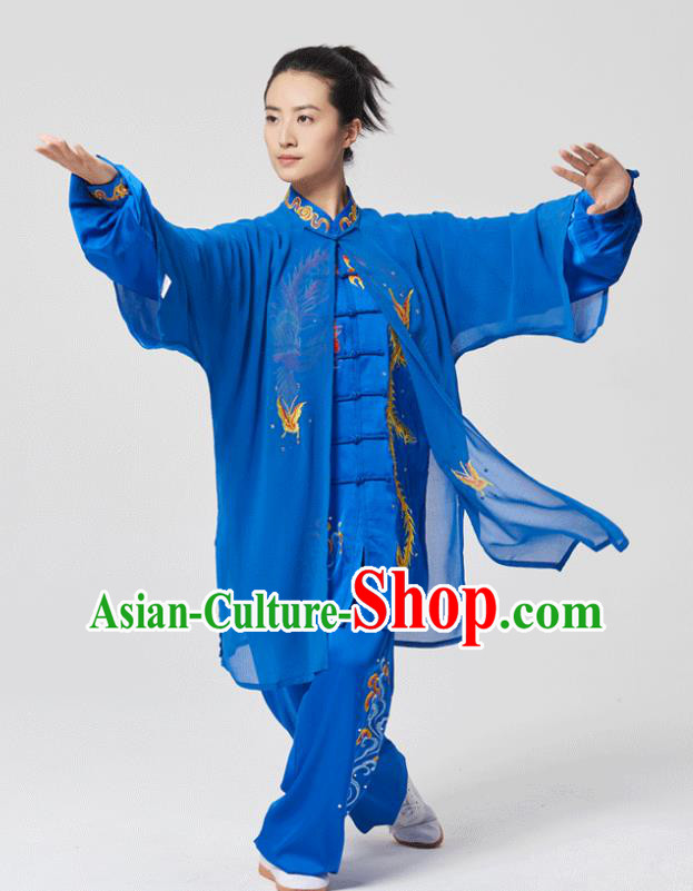China Traditional Kung Fu Embroidered Phoenix Royalblue Uniforms Tai Chi Three Pieces Costumes China Traditional Kung Fu Embroidered Phoenix Royalblue Uniforms Tai Chi Three Pieces Costumes
