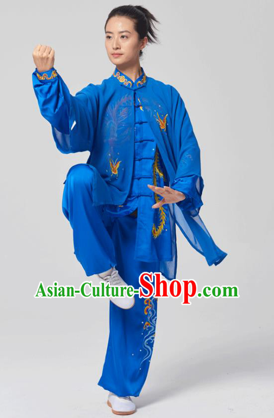 China Traditional Kung Fu Embroidered Phoenix Royalblue Uniforms Tai Chi Three Pieces Costumes China Traditional Kung Fu Embroidered Phoenix Royalblue Uniforms Tai Chi Three Pieces Costumes