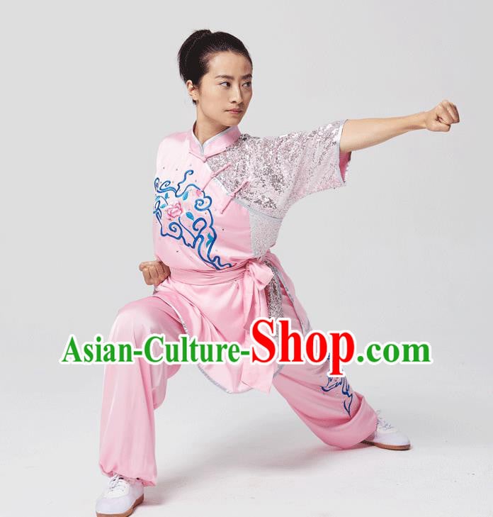 China Traditional Kung Fu Competition Pink Uniforms Tai Chi Martial Arts Costumes China Traditional Kung Fu Competition Pink Uniforms Tai Chi Martial Arts Costumes