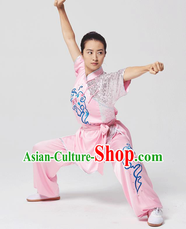 China Traditional Kung Fu Competition Pink Uniforms Tai Chi Martial Arts Costumes China Traditional Kung Fu Competition Pink Uniforms Tai Chi Martial Arts Costumes