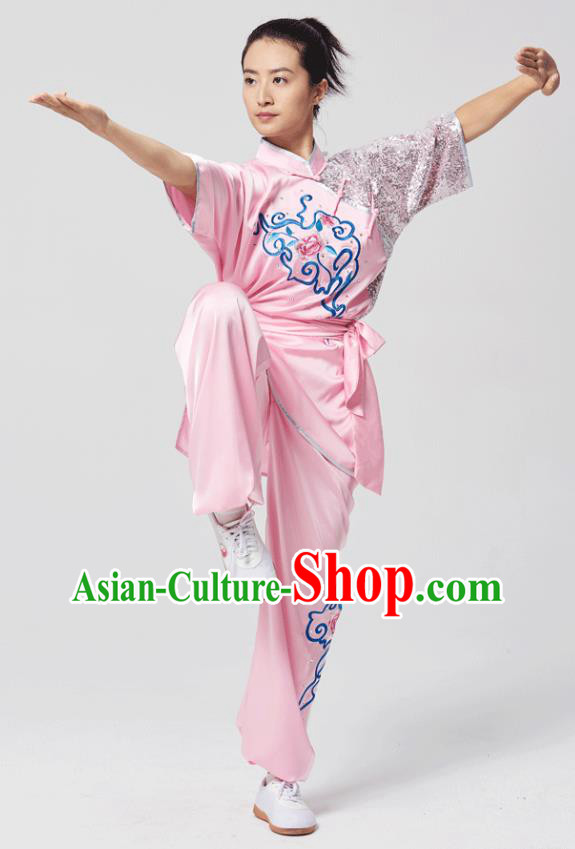 China Traditional Kung Fu Competition Pink Uniforms Tai Chi Martial Arts Costumes China Traditional Kung Fu Competition Pink Uniforms Tai Chi Martial Arts Costumes