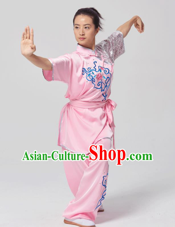 China Traditional Kung Fu Competition Pink Uniforms Tai Chi Martial Arts Costumes China Traditional Kung Fu Competition Pink Uniforms Tai Chi Martial Arts Costumes