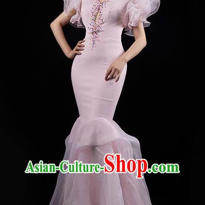 Top Grade Catwalks Pink Fishtail Dress Annual Meeting Full Dress Stage Show Compere Clothing