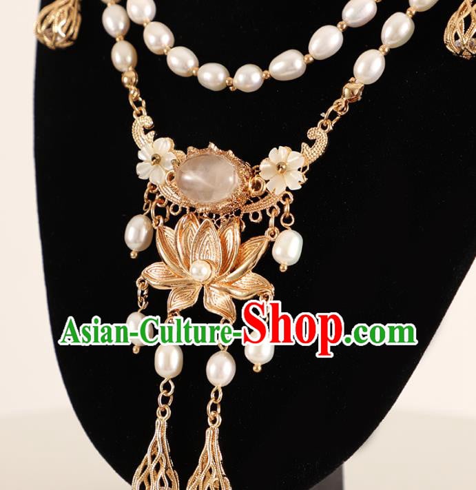 Chinese Traditional Hanfu Necklace Accessories Ancient Ming Dynasty Golden Lotus Necklet Chinese Traditional Hanfu Necklace Accessories Ancient Ming Dynasty Golden Lotus Necklet