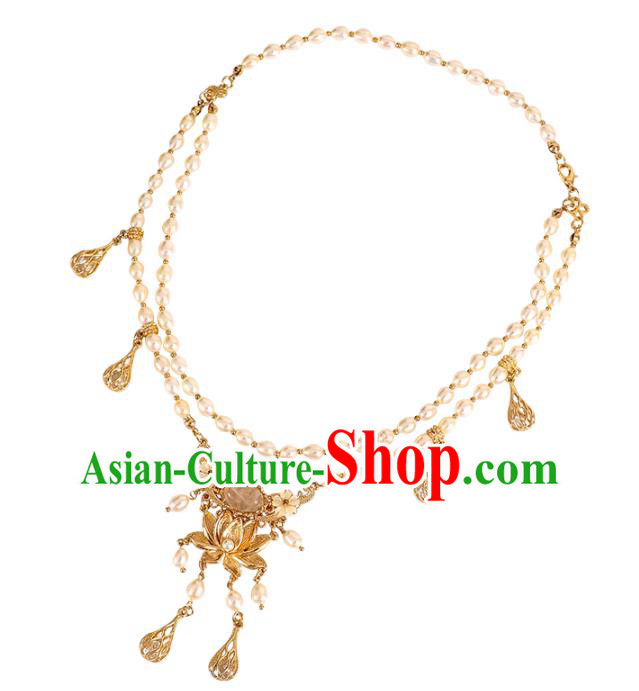 Chinese Traditional Hanfu Necklace Accessories Ancient Ming Dynasty Golden Lotus Necklet Chinese Traditional Hanfu Necklace Accessories Ancient Ming Dynasty Golden Lotus Necklet