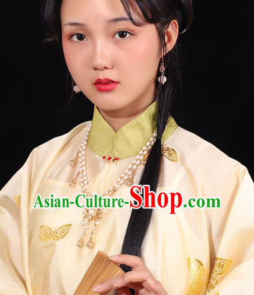 Chinese Traditional Hanfu Necklace Accessories Ancient Ming Dynasty Golden Lotus Necklet Chinese Traditional Hanfu Necklace Accessories Ancient Ming Dynasty Golden Lotus Necklet