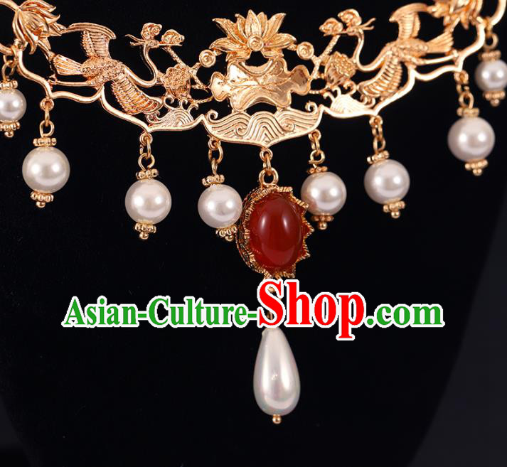Chinese Traditional Ming Dynasty Necklace Accessories Ancient Court Woman Golden Phoenix Necklet Chinese Traditional Ming Dynasty Necklace Accessories Ancient Court Woman Golden Phoenix Necklet