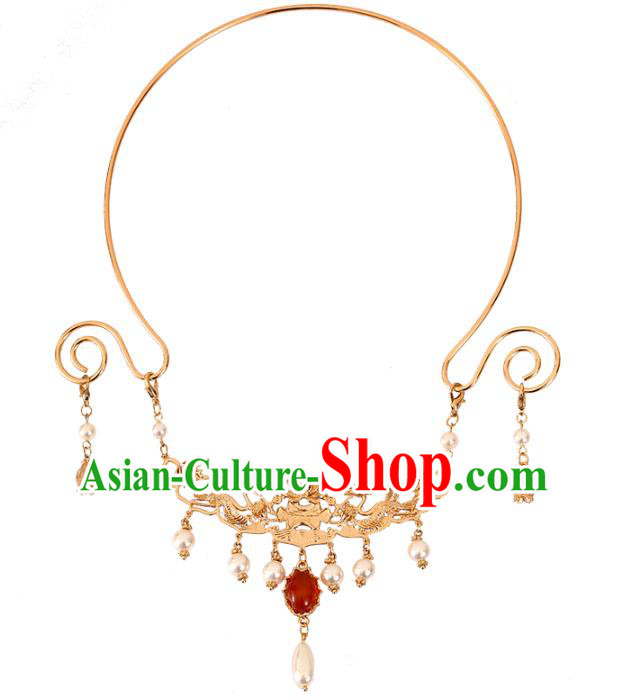 Chinese Traditional Ming Dynasty Necklace Accessories Ancient Court Woman Golden Phoenix Necklet Chinese Traditional Ming Dynasty Necklace Accessories Ancient Court Woman Golden Phoenix Necklet