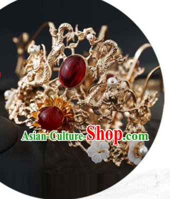 China Ancient Princess Golden Tassel Hair Crown Traditional Wedding Hanfu Headdress China Ancient Princess Golden Tassel Hair Crown Traditional Wedding Hanfu Headdress