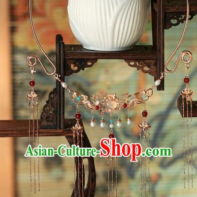 Chinese Traditional Ming Dynasty Princess Necklace Accessories Ancient Palace Lady Golden Tassel Necklet