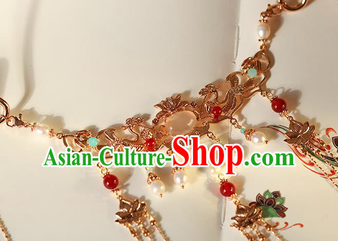 Chinese Traditional Ming Dynasty Princess Necklace Accessories Ancient Palace Lady Golden Tassel Necklet Chinese Traditional Ming Dynasty Princess Necklace Accessories Ancient Palace Lady Golden Tassel Necklet
