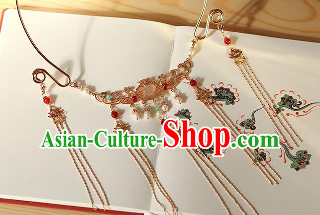 Chinese Traditional Ming Dynasty Princess Necklace Accessories Ancient Palace Lady Golden Tassel Necklet Chinese Traditional Ming Dynasty Princess Necklace Accessories Ancient Palace Lady Golden Tassel Necklet