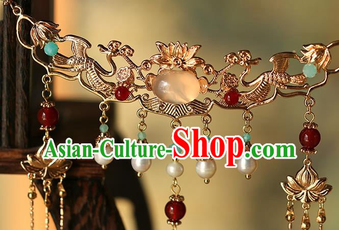 Chinese Traditional Ming Dynasty Princess Necklace Accessories Ancient Palace Lady Golden Tassel Necklet Chinese Traditional Ming Dynasty Princess Necklace Accessories Ancient Palace Lady Golden Tassel Necklet