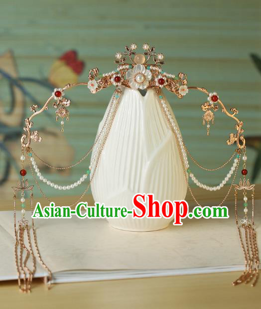 China Traditional Hanfu Shell Flower Hair Clasp Ancient Princess Tassel Hair Crown China Traditional Hanfu Shell Flower Hair Clasp Ancient Princess Tassel Hair Crown