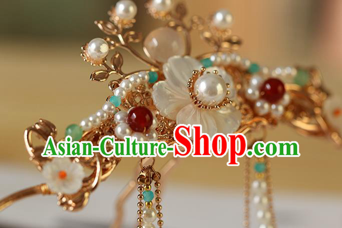 China Traditional Hanfu Shell Flower Hair Clasp Ancient Princess Tassel Hair Crown China Traditional Hanfu Shell Flower Hair Clasp Ancient Princess Tassel Hair Crown