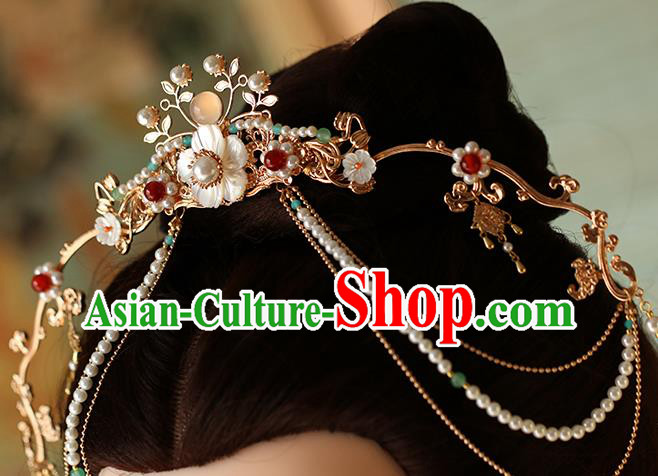 China Traditional Hanfu Shell Flower Hair Clasp Ancient Princess Tassel Hair Crown China Traditional Hanfu Shell Flower Hair Clasp Ancient Princess Tassel Hair Crown
