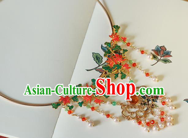 Chinese Traditional Hanfu Necklace Accessories Ancient Palace Lady Pearls Tassel Necklet Chinese Traditional Hanfu Necklace Accessories Ancient Palace Lady Pearls Tassel Necklet
