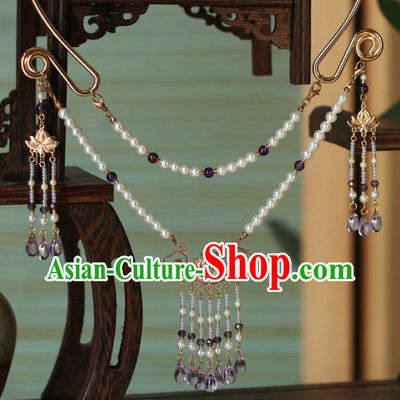 Chinese Traditional Tang Dynasty Necklace Accessories Ancient Princess Amethyst Tassel Necklet