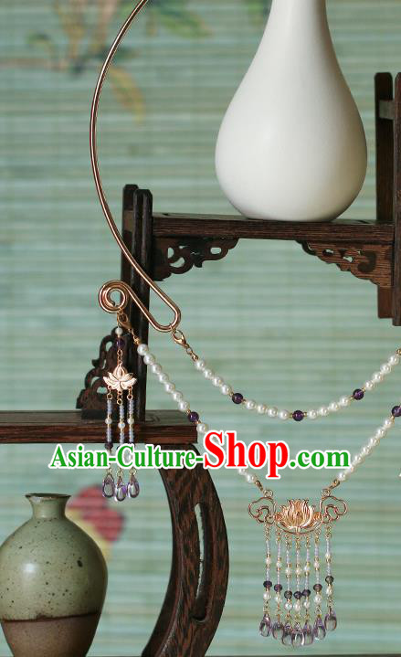 Chinese Traditional Tang Dynasty Necklace Accessories Ancient Princess Amethyst Tassel Necklet Chinese Traditional Tang Dynasty Necklace Accessories Ancient Princess Amethyst Tassel Necklet