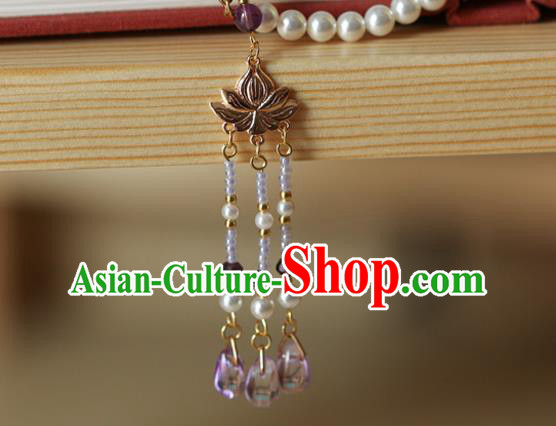 Chinese Traditional Tang Dynasty Necklace Accessories Ancient Princess Amethyst Tassel Necklet Chinese Traditional Tang Dynasty Necklace Accessories Ancient Princess Amethyst Tassel Necklet