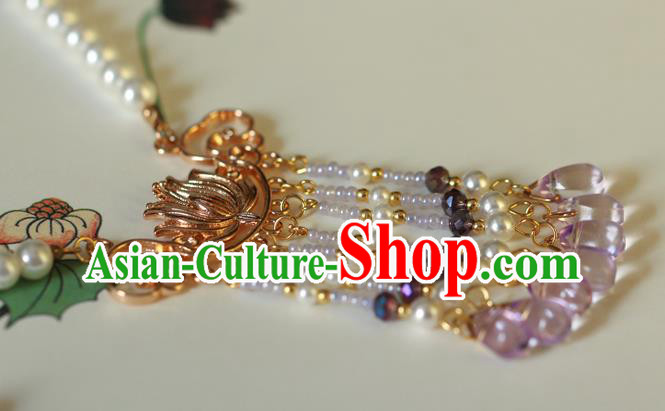 Chinese Traditional Tang Dynasty Necklace Accessories Ancient Princess Amethyst Tassel Necklet Chinese Traditional Tang Dynasty Necklace Accessories Ancient Princess Amethyst Tassel Necklet