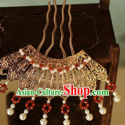 China Traditional Tang Dynasty Palace Lady Hairpin Ancient Princess Golden Hair Comb