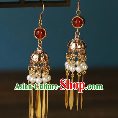 Chinese Traditional Hanfu Tassel Earrings Ancient Bride Golden Ear Accessories