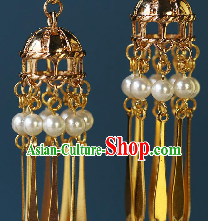 Chinese Traditional Hanfu Tassel Earrings Ancient Bride Golden Ear Accessories Chinese Traditional Hanfu Tassel Earrings Ancient Bride Golden Ear Accessories