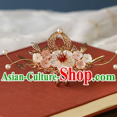 China Traditional Ming Dynasty Princess Golden Hairpin Ancient Palace Lady Shell Plum Hair Stick
