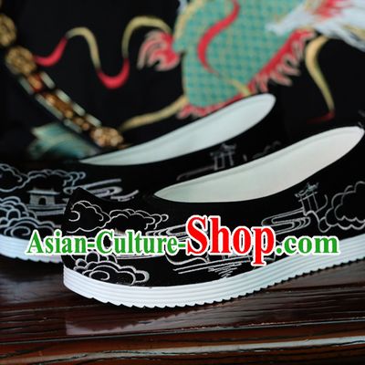 Top Black Chinese Classical Handmade Embroidered Ancient Building Hanfu Shoes
