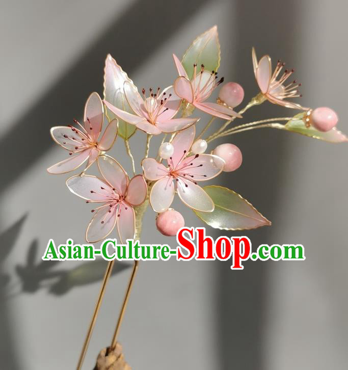China Traditional Hanfu Peach Blossom Hairpin Handmade Ancient Palace Lady Hair Stick China Traditional Hanfu Peach Blossom Hairpin Handmade Ancient Palace Lady Hair Stick