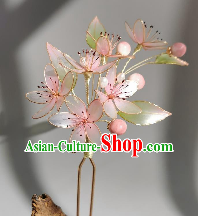 China Traditional Hanfu Peach Blossom Hairpin Handmade Ancient Palace Lady Hair Stick China Traditional Hanfu Peach Blossom Hairpin Handmade Ancient Palace Lady Hair Stick