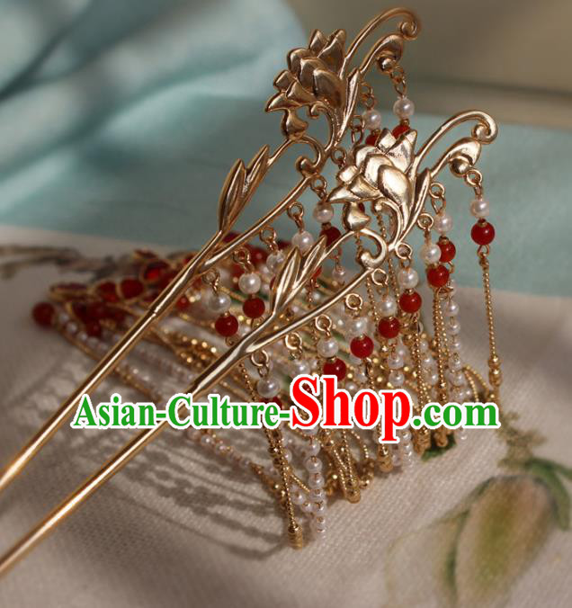 China Traditional Red Spider Lily Hair Crown Ancient Palace Princess Tassel Hairpin China Traditional Red Spider Lily Hair Crown Ancient Palace Princess Tassel Hairpin