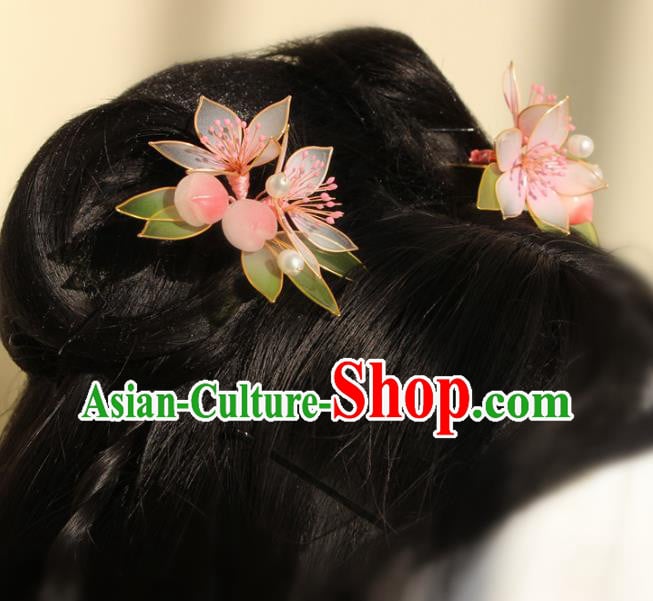 China Traditional Song Dynasty Young Lady Hair Stick Ancient Palace Princess Peach Flowers Hairpin China Traditional Song Dynasty Young Lady Hair Stick Ancient Palace Princess Peach Flowers Hairpin