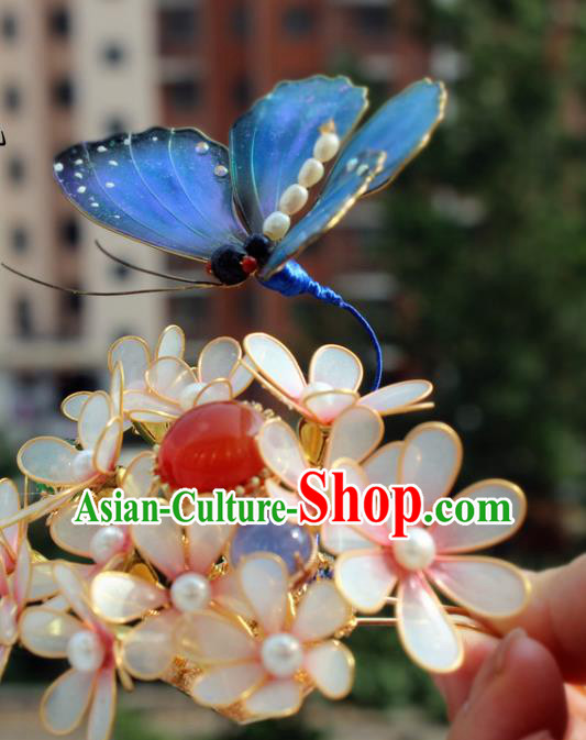 China Ancient Court Lady Hairpin Traditional Ming Dynasty Butterfly Flowers Hair Crown China Ancient Court Lady Hairpin Traditional Ming Dynasty Butterfly Flowers Hair Crown
