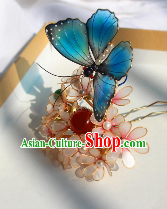 China Ancient Court Lady Hairpin Traditional Ming Dynasty Butterfly Flowers Hair Crown China Ancient Court Lady Hairpin Traditional Ming Dynasty Butterfly Flowers Hair Crown