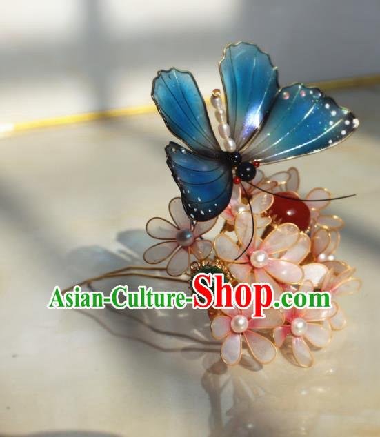 China Ancient Court Lady Hairpin Traditional Ming Dynasty Butterfly Flowers Hair Crown China Ancient Court Lady Hairpin Traditional Ming Dynasty Butterfly Flowers Hair Crown