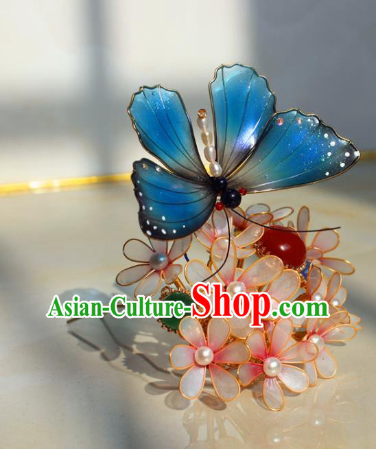 China Ancient Court Lady Hairpin Traditional Ming Dynasty Butterfly Flowers Hair Crown China Ancient Court Lady Hairpin Traditional Ming Dynasty Butterfly Flowers Hair Crown