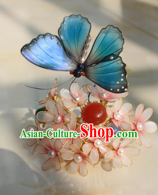 China Ancient Court Lady Hairpin Traditional Ming Dynasty Butterfly Flowers Hair Crown China Ancient Court Lady Hairpin Traditional Ming Dynasty Butterfly Flowers Hair Crown