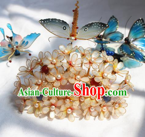 China Ancient Imperial Concubine Hairpin Traditional Song Dynasty Yellow Flowers Dragonfly Hair Crown China Ancient Imperial Concubine Hairpin Traditional Song Dynasty Yellow Flowers Dragonfly Hair Crown