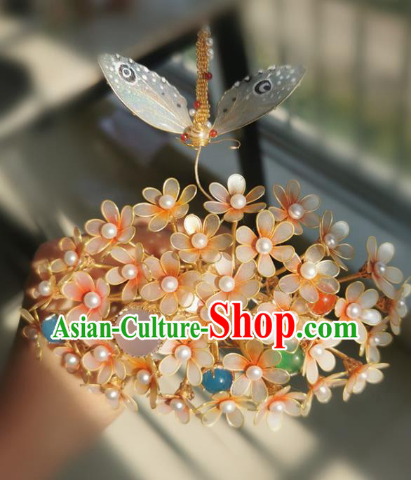 China Ancient Imperial Concubine Hairpin Traditional Song Dynasty Yellow Flowers Dragonfly Hair Crown China Ancient Imperial Concubine Hairpin Traditional Song Dynasty Yellow Flowers Dragonfly Hair Crown