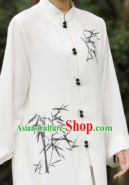 China Tai Chi Training Costumes Traditional Martial Arts Ink Painting Bamboo White Uniforms China Tai Chi Training Costumes Traditional Martial Arts Ink Painting Bamboo White Uniforms