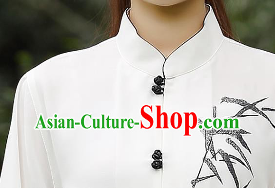 China Tai Chi Training Costumes Traditional Martial Arts Ink Painting Bamboo White Uniforms China Tai Chi Training Costumes Traditional Martial Arts Ink Painting Bamboo White Uniforms