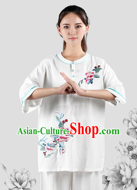 China Tai Chi Kung Fu Costumes Traditional Martial Arts Printing White Flax Uniforms China Tai Chi Kung Fu Costumes Traditional Martial Arts Printing White Flax Uniforms