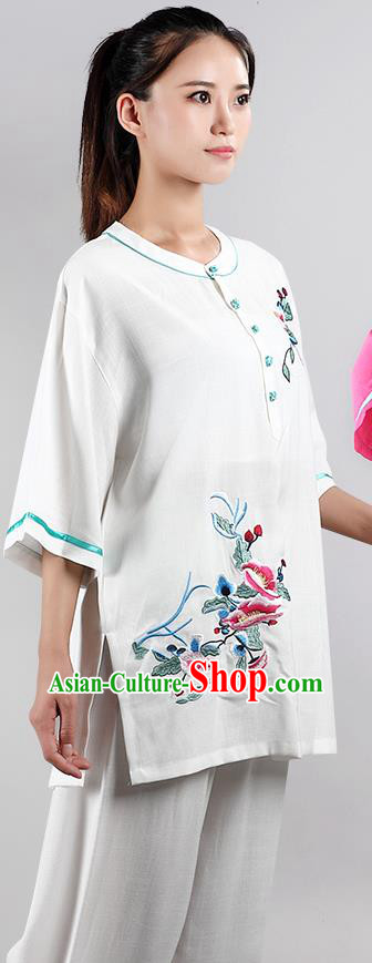 China Tai Chi Kung Fu Costumes Traditional Martial Arts Printing White Flax Uniforms China Tai Chi Kung Fu Costumes Traditional Martial Arts Printing White Flax Uniforms