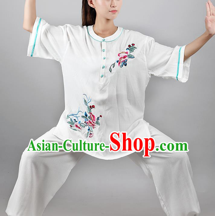China Tai Chi Kung Fu Costumes Traditional Martial Arts Printing White Flax Uniforms China Tai Chi Kung Fu Costumes Traditional Martial Arts Printing White Flax Uniforms